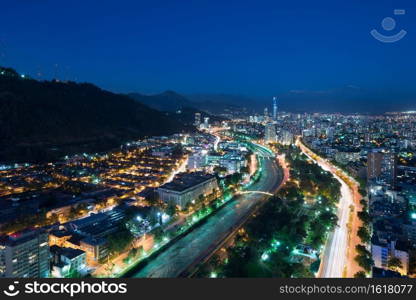 Panoramic view of Providencia and Las Condes districts and Bellavista Neighborhood, Santiago de Chile