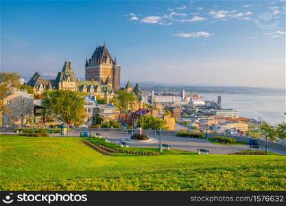 Panoramic view of Quebec City skyline with Saint Lawrence river in Canada