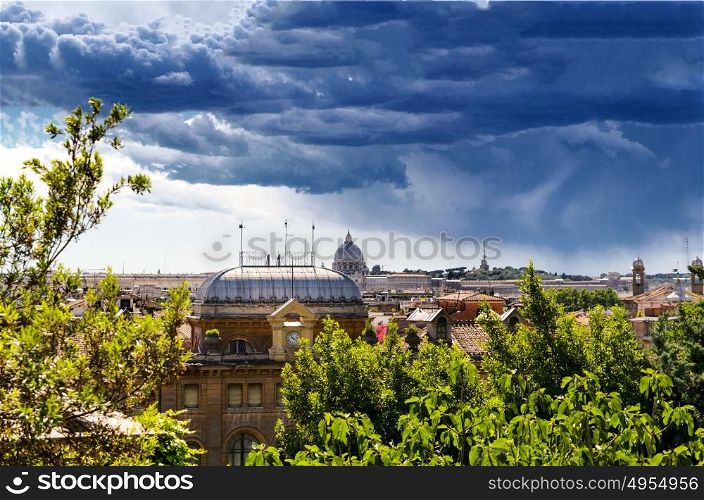 panoramic view of Rome and St. Peter's Basilica, Italy