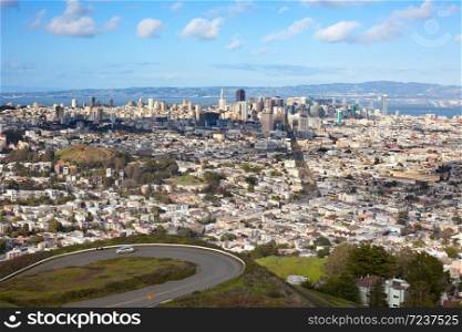 Panoramic view of San Francisco from Twin Peaks park, California, USA
