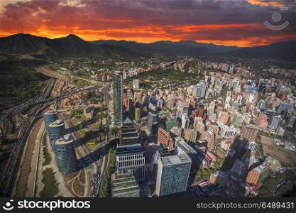 Panoramic view of Santiago de Chile and Los Andes mountain range. Panoramic view of Santiago de Chile