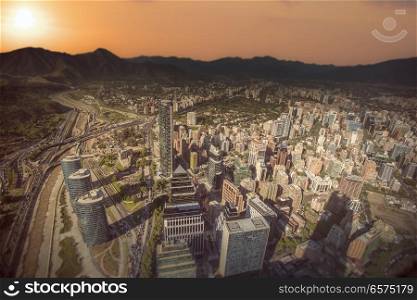 Panoramic view of Santiago de Chile and Los Andes mountain range