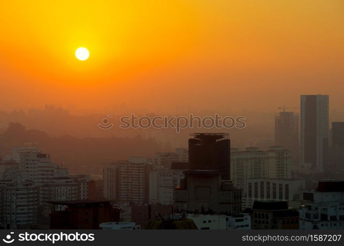 Panoramic view of Sao Paulo at sunset, Brazil, South America