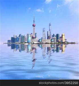 Panoramic view of Shanghai city with reflection