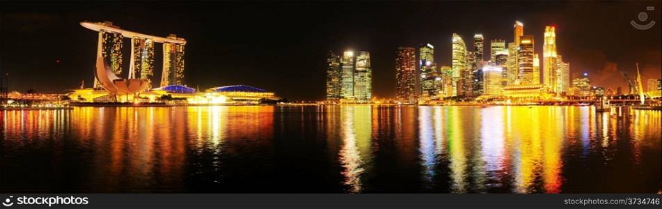 Panoramic view of Singapore at night