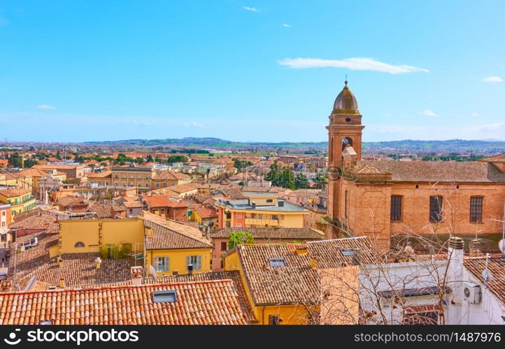Panoramic view of small italian town Santarcangelo di Romagna, Emilia-Romagna, Italy