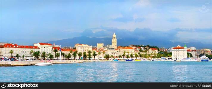 Panoramic view of Split with famous Diocletian palace in the center. Croatia