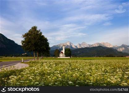Panoramic view of St. Coloman church, Schwangau, Bavaria, Germany