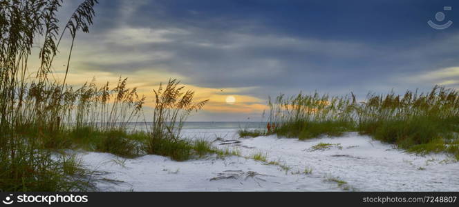 Panoramic view of sun setting over Holmes Beach, Anna Maria Island,Manatee County,America