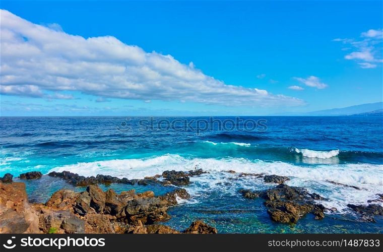 Panoramic view of The Atlantic Ocean and rocky coast of Tenerife island, The Canaries - Landscape, seascape
