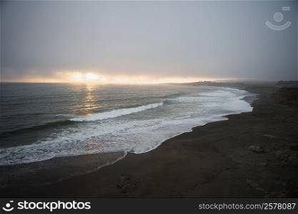 Panoramic view of the beach at dusk, Pacific Ocean