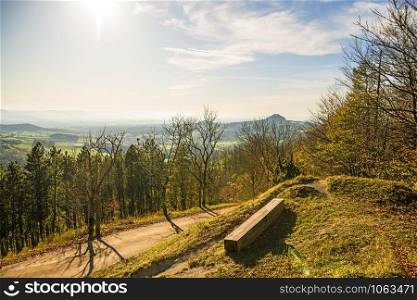panoramic view of the calvary way Rechberg to the hill Hohenstaufen in Germany
