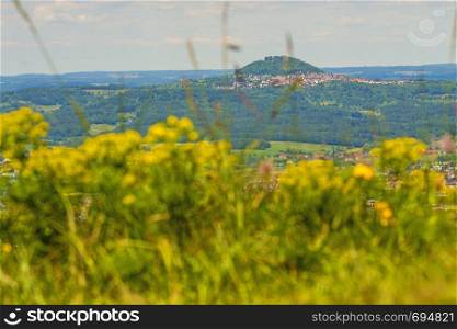 Panoramic view of the Celtic grave hill Burren to the famous hill Hohenstaufen in Germany