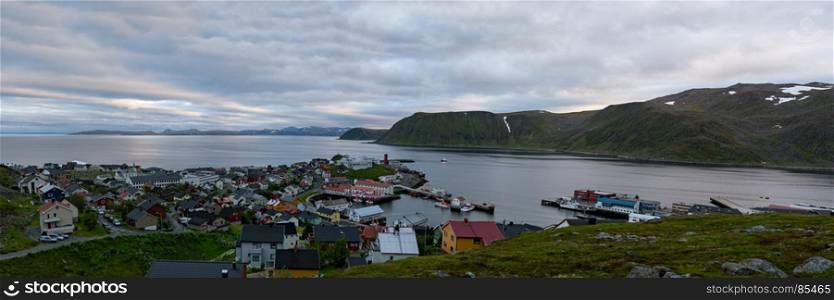 Panoramic view of the city and the port of Honningsvag, Norway. Honningsvag in Norway