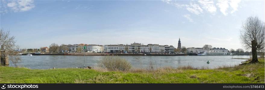 Panoramic view of the city Zutphen, an ancient Hanse town in the Netherlands, near the IJssel and from accross the river IJssel on april 7, 2010