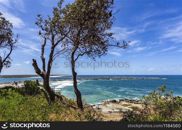 Panoramic view of the Clarence River mouth in Yamba, Northern Coast of NSW, Australia