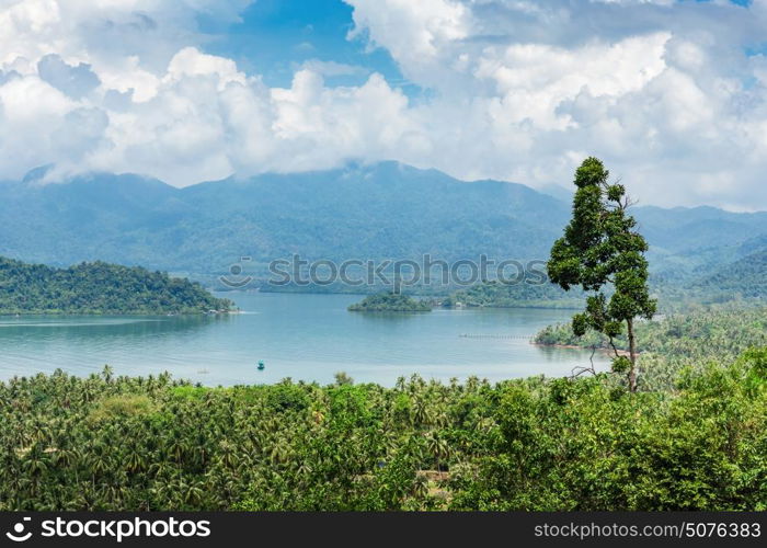 Panoramic view of the coast of the tropical island