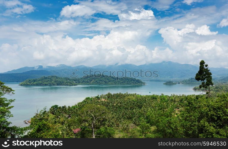 Panoramic view of the coast of the tropical island