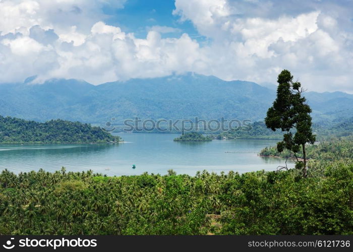 Panoramic view of the coast of the tropical island