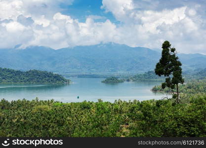 Panoramic view of the coast of the tropical island