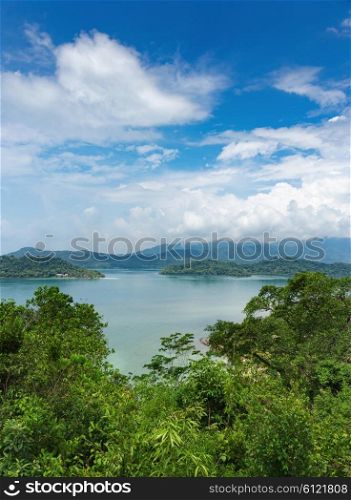 Panoramic view of the coast of the tropical island