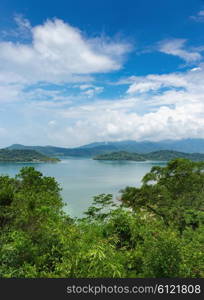 Panoramic view of the coast of the tropical island