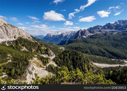 Panoramic view of the famous peaks of the Dolomites, Belluno Province, Dolomiti Alps, Italy