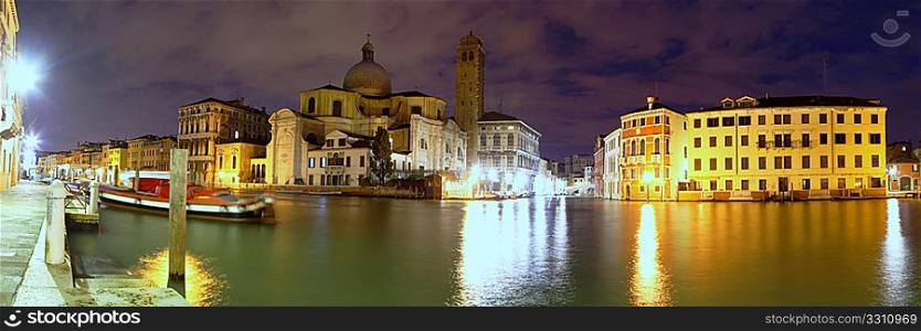 Panoramic view of the Grand Canal in Venice at daybreak, seen from Riva di Biasio, across the canal from St Jeremiah&acute;s