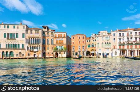 Panoramic view of the Grand Canal in Venice on sunny summer day, Italy - Italian cityscape