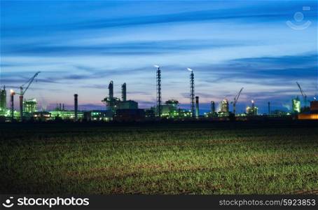 Panoramic view of the industrial landscape at night