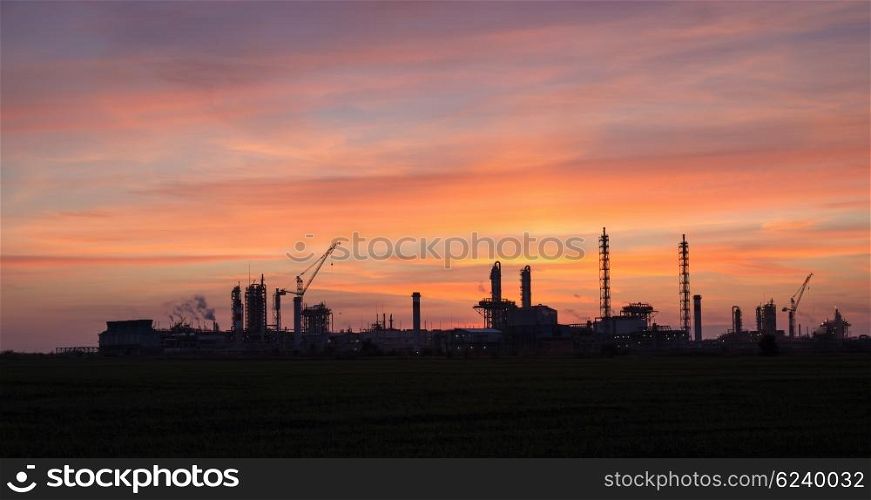 Panoramic view of the industrial landscape at sunset