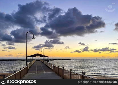 Panoramic view of the Jetty during sunrise in Redcliffe, Queensland, Australia