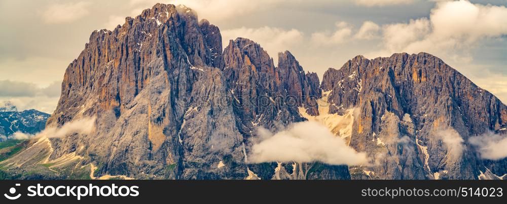 Panoramic view of the limestone of Italian Alps the Dolomites at the Secada Peak in South Tyrol Region Italy