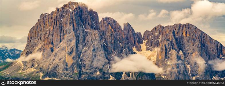 Panoramic view of the limestone of Italian Alps the Dolomites at the Secada Peak in South Tyrol Region Italy