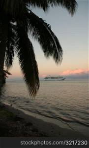 Panoramic view of the ocean from the beach, Moorea, Tahiti, French Polynesia, South Pacific