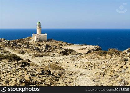 Panoramic view of the Prassonissi lighthouse in a sunny day