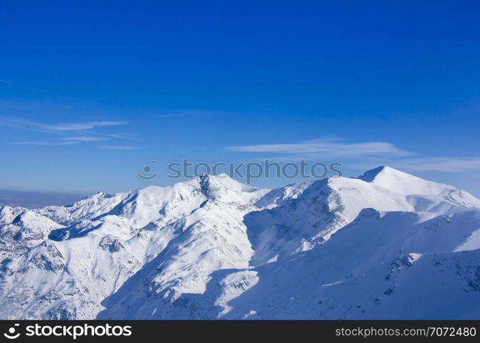 Panoramic view of the snowy mountains