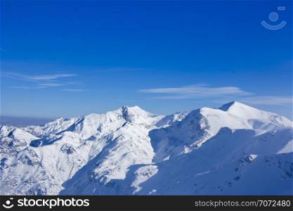 Panoramic view of the snowy mountains