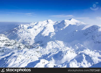 Panoramic view of the snowy mountains