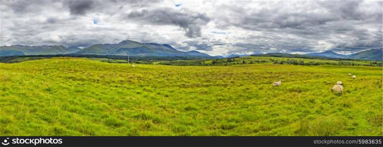 panoramic view of the The Grey Corries Range and Ben Nevis, the highest moutain in Scotland and the UK