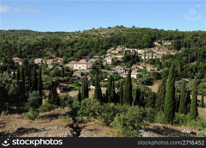 Panoramic view of the traditional mountain village Louha in Zakynthos, Greece.