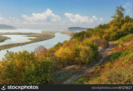Panoramic view of the valley of the river from the hill