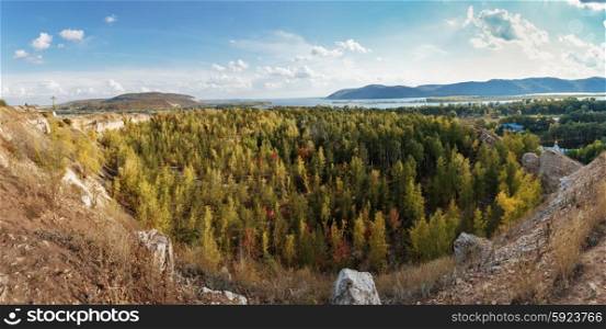 Panoramic view of the valley of the Volga river from the hill