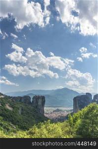 Panoramic view of the Varlaam Monastery in Meteora, Kalambaka town in Greece, on a sunny summer day. Varlaam Monastery in Meteora, Greece