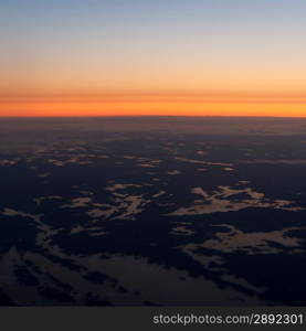 Panoramic view of tundra landscape at dusk, Churchill, Manitoba, Canada