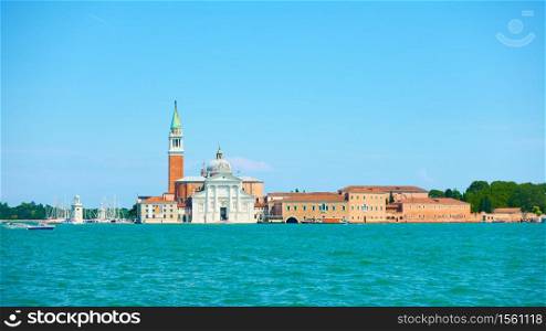 Panoramic view of Venice with San Giorgio Maggiore island, Italy. Venetian landscape