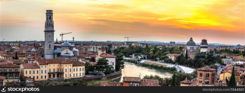 Panoramic view of Verona at sunset in Italy
