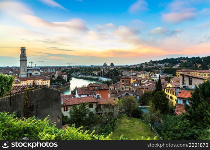 Panoramic view of Verona at sunset in Italy