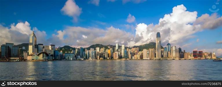 Panoramic view of Victoria Harbor and Hong Kong skyline in China