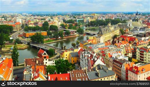 Panoramic view of Wroclaw from Cathedral of St. John the Baptist. Wroclaw is the historical capital of Silesia.